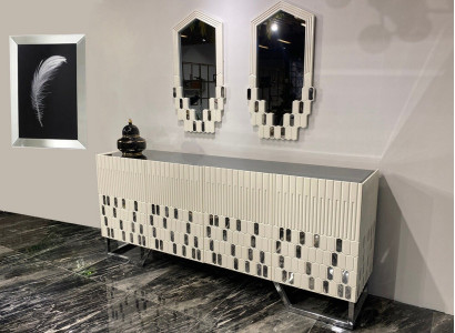 Sideboard 2x Mirror Dining room Design Luxury Furniture Console Beige Chest of drawers